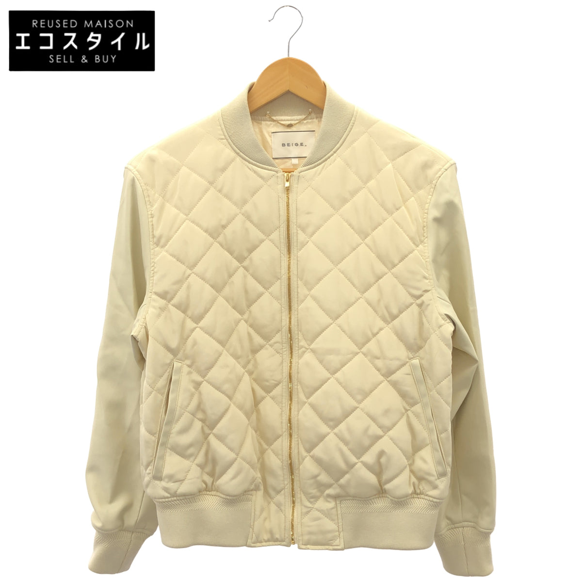 BEIGE ベイジ ホワイト キルティング×フェイクレザー 切替 ブルゾン トップス