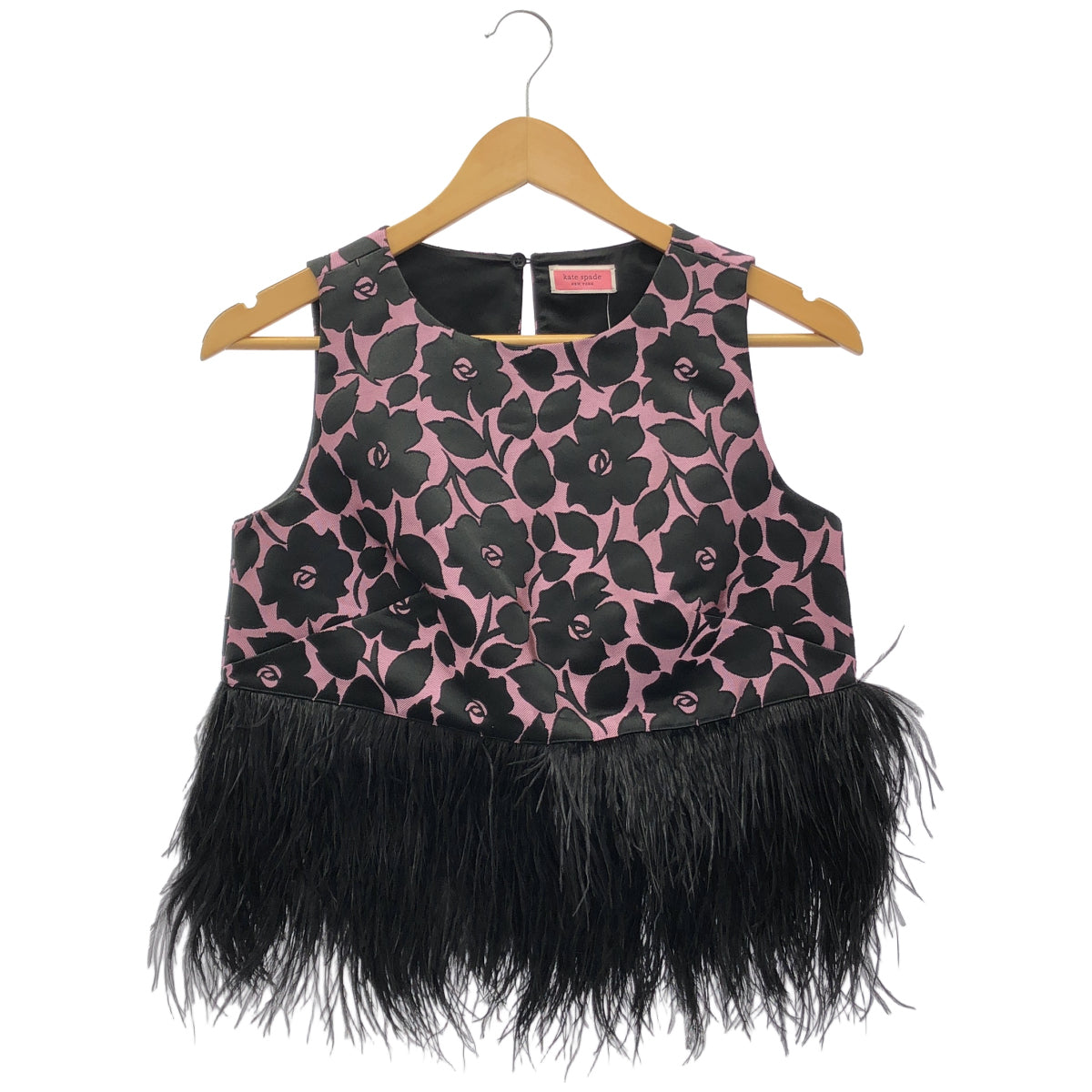 Kate spade ケイトスペード ピンク×ブラック 花柄 フリンジ ノースリーブトップス トップス