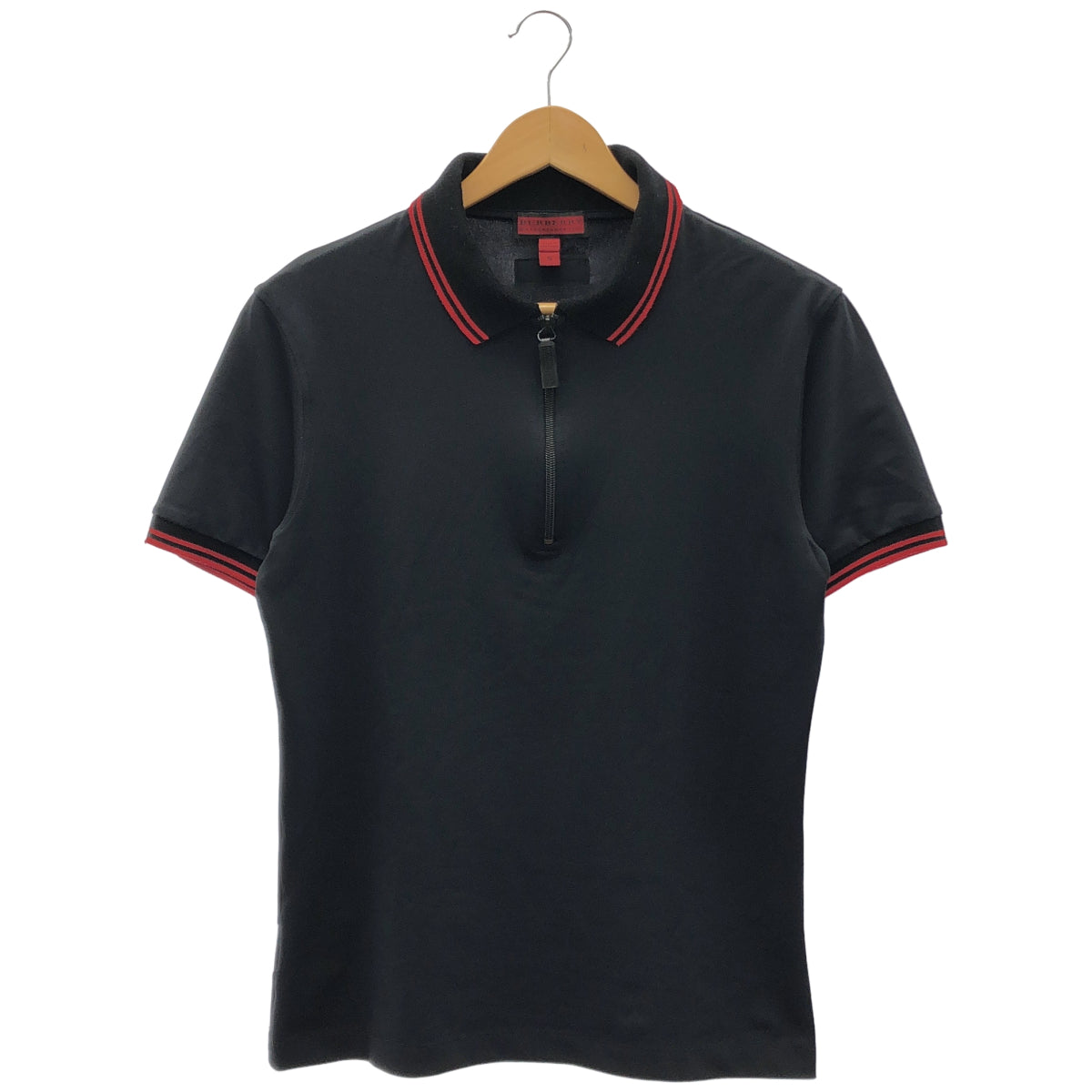 BURBERRY バーバリー ブラック×レッド ハーフジップ 半袖トップス トップス