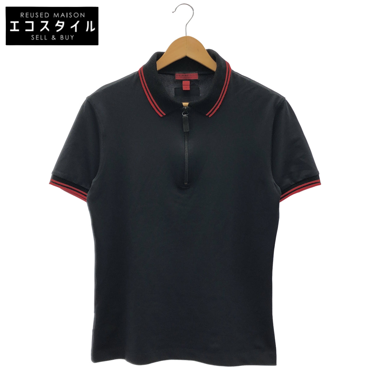 BURBERRY バーバリー ブラック×レッド ハーフジップ 半袖トップス トップス