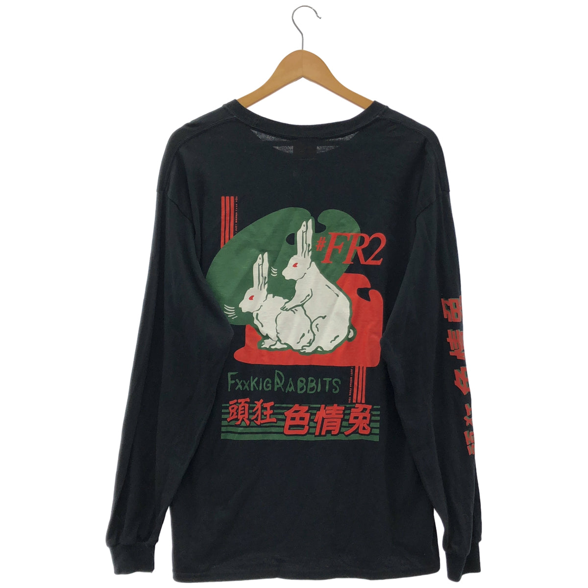 FR2 エフアールツー ブラック 頭狂色情兎 コットン ショートスリーブTシャツ トップス