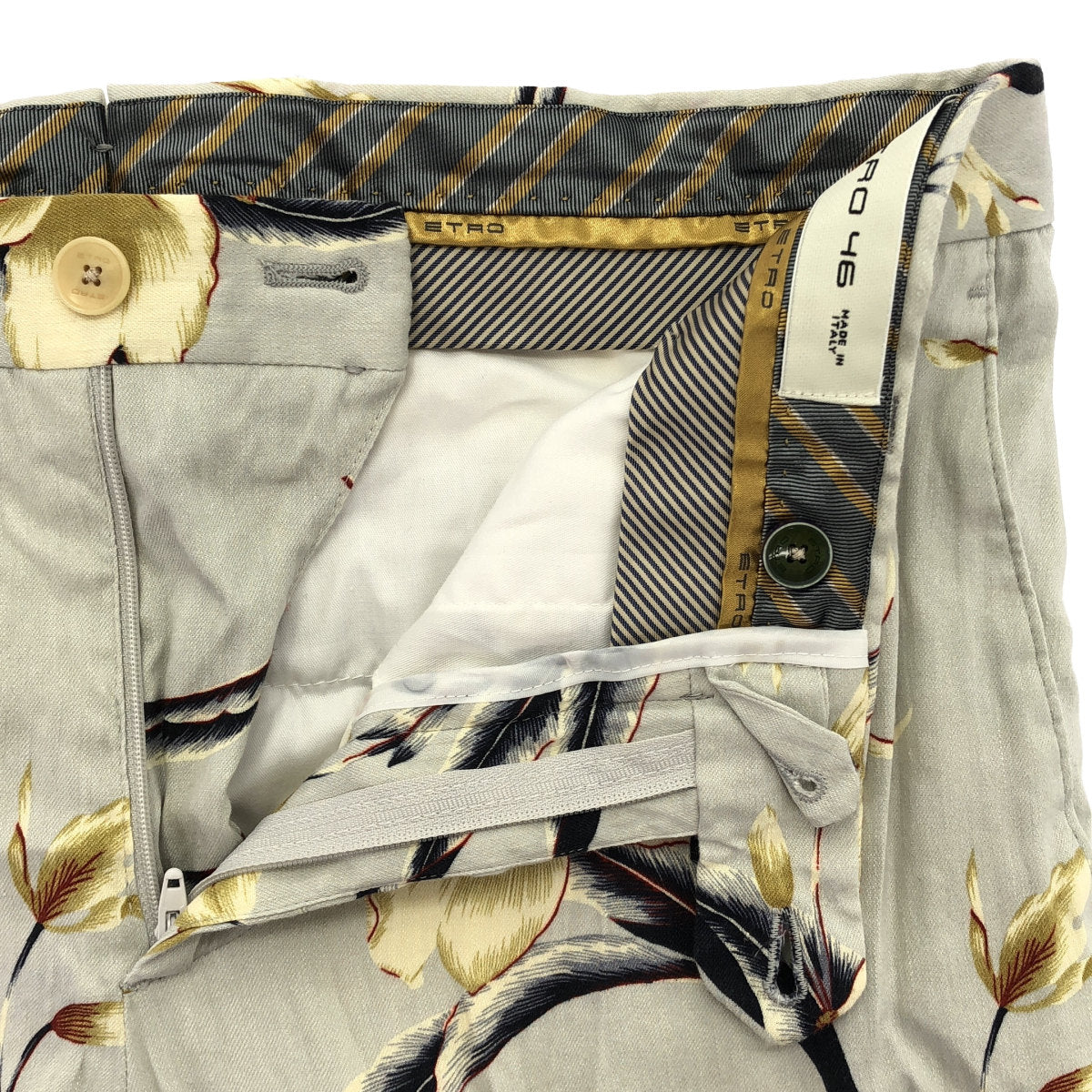 ETRO エトロ グレー ボタニカル 総柄 スリムフィット パンツ ボトムス
