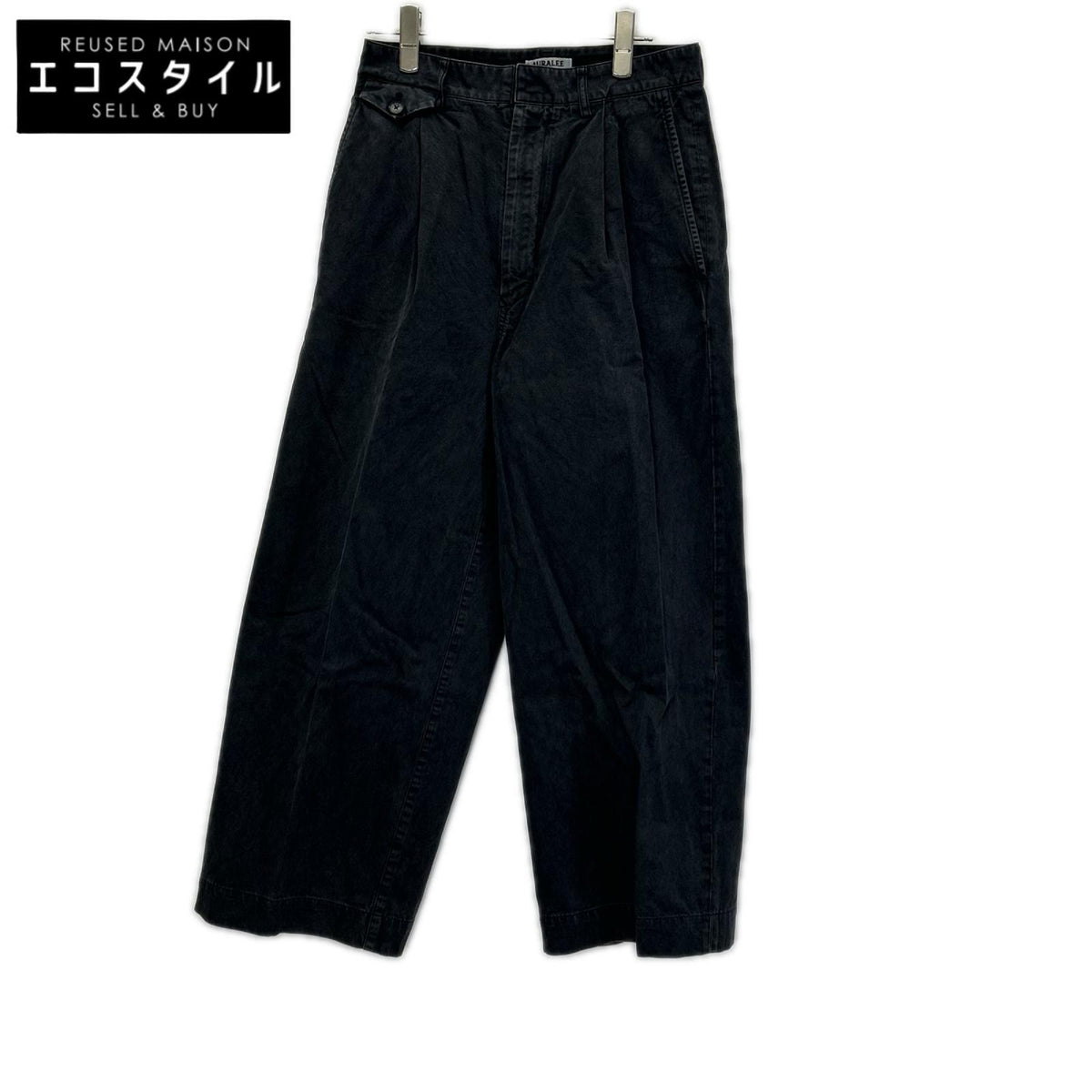 AURALEE オーラリー A26SP05LF ブラック GARMENT-DYED FINX LIGHT CHINO ONE-TUCK WIDE PANTS ボトムス