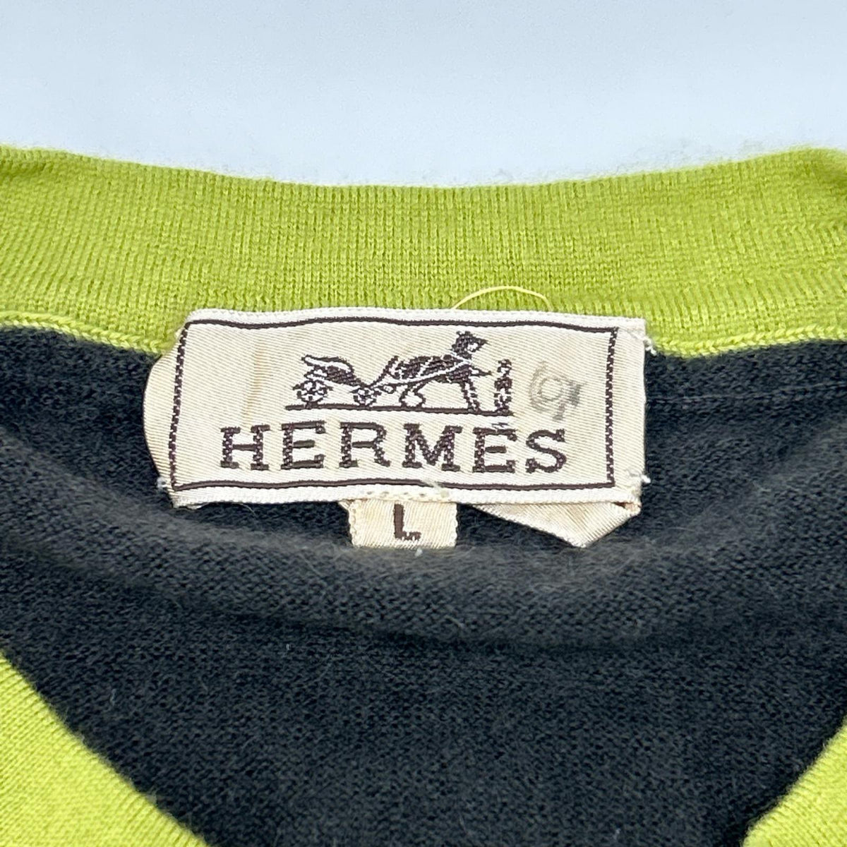 HERMES エルメス チャコール×グリーン カシミア100 レイヤードニット トップス