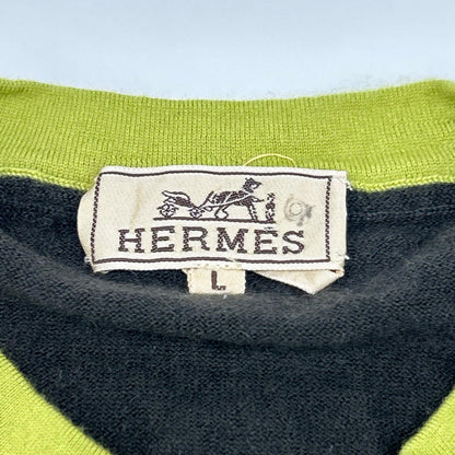 HERMES エルメス チャコール×グリーン カシミア100 レイヤードニット トップス