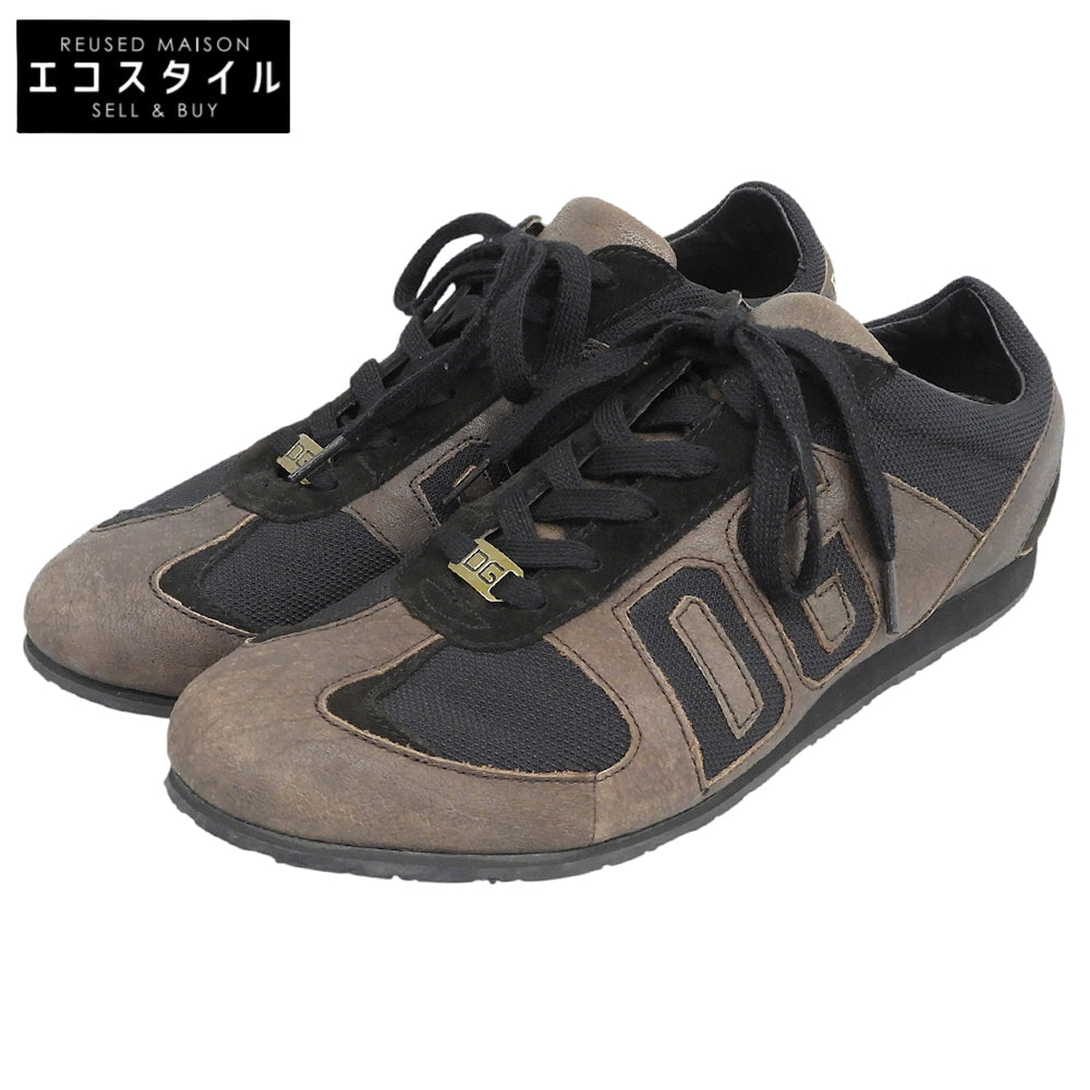 DOLCE&GABBANA ドルチェアンドガッバーナ DGロゴ レザー スニーカー シューズ メンズ ブラウン×ブラック 9.5 CA00120 シューズ