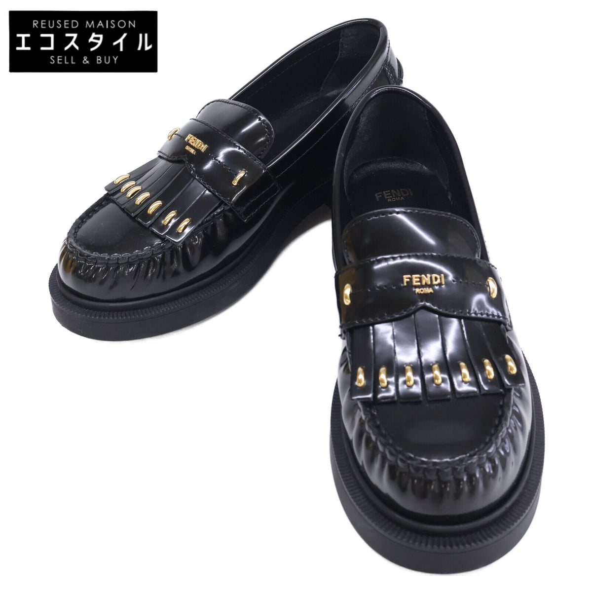 FENDI フェンディ 【美品】8D8582 FILO フィーロ パテントレザー キルティ ローファー シューズ