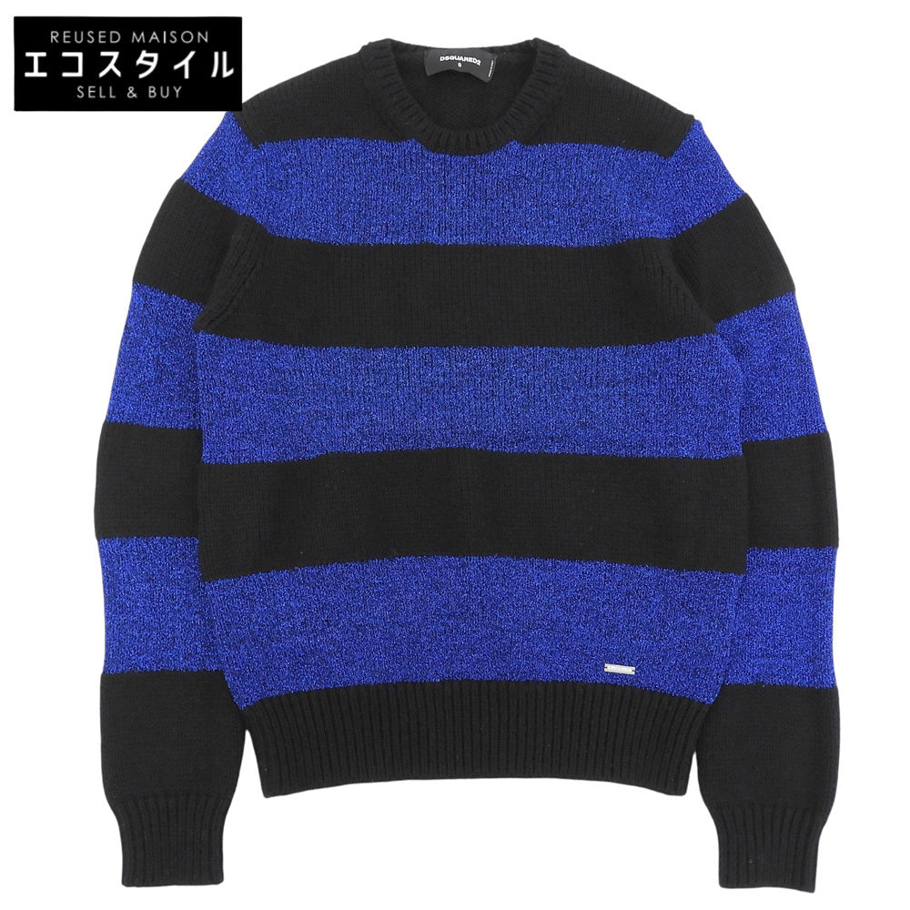 DSQUARED2 ディースクエアード ボーダー 長袖 ニット トップス メンズ ブラック×ブルー S S71HA0715 トップス