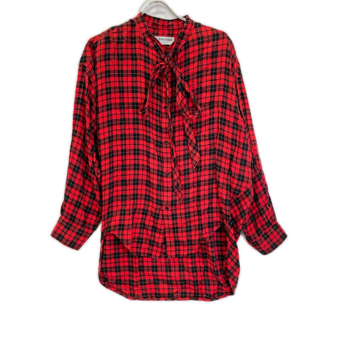 BALENCIAGA バレンシアガ 492513 TYD08 19SS レッド タータン ニュースイング シャツ トップス