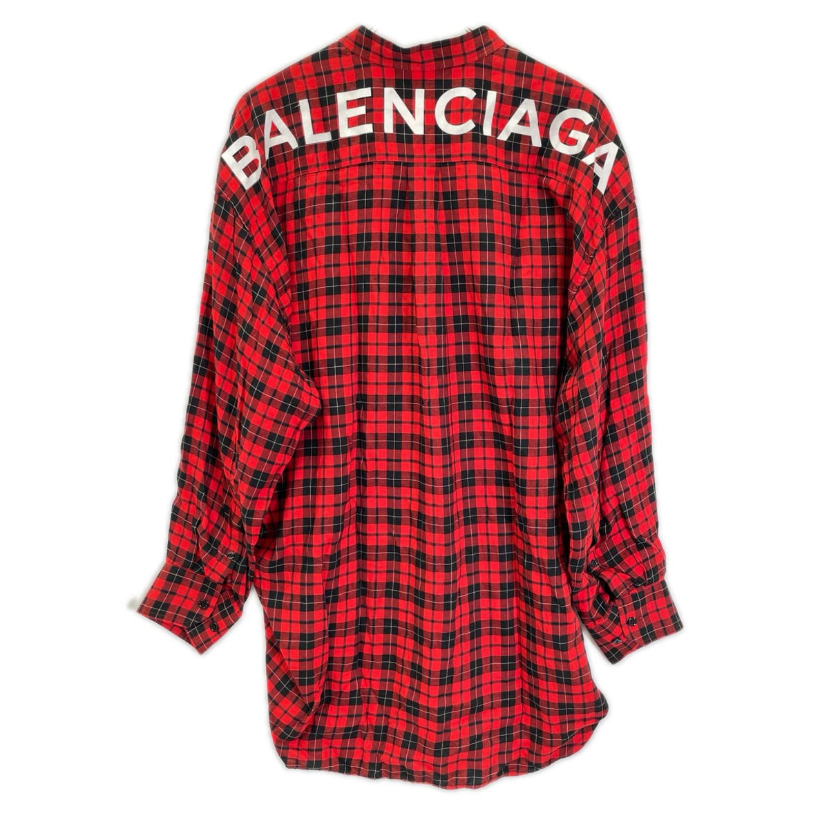 BALENCIAGA バレンシアガ 492513 TYD08 19SS レッド タータン ニュースイング シャツ トップス