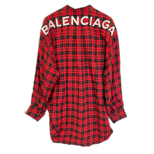 BALENCIAGA バレンシアガ 492513 TYD08 19SS レッド タータン ニュースイング シャツ トップス