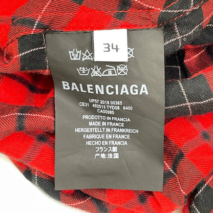 BALENCIAGA バレンシアガ 492513 TYD08 19SS レッド タータン ニュースイング シャツ トップス