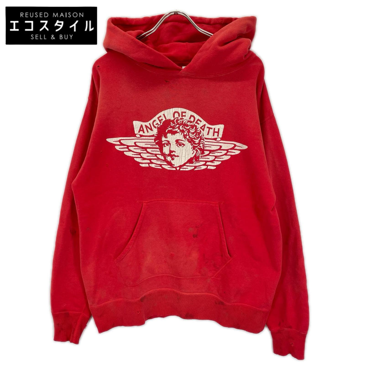 SAINT MICHAEL セントマイケル SM-S22-0000-042 レッド ヴィンテージ加工 エンジェルプリントパーカー トップス