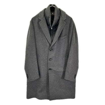 BARBA バルバ グレー バージンウール×カシミヤ スタンドカラー レイヤーコート コート