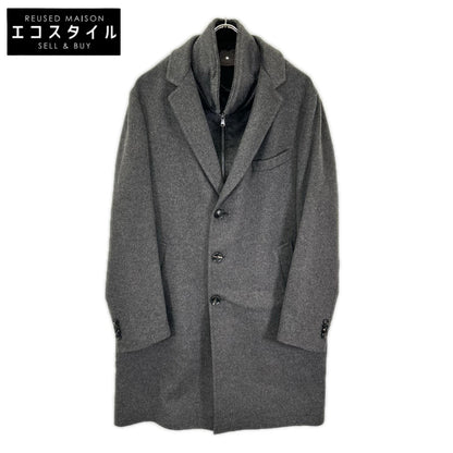 BARBA バルバ グレー バージンウール×カシミヤ スタンドカラー レイヤーコート コート