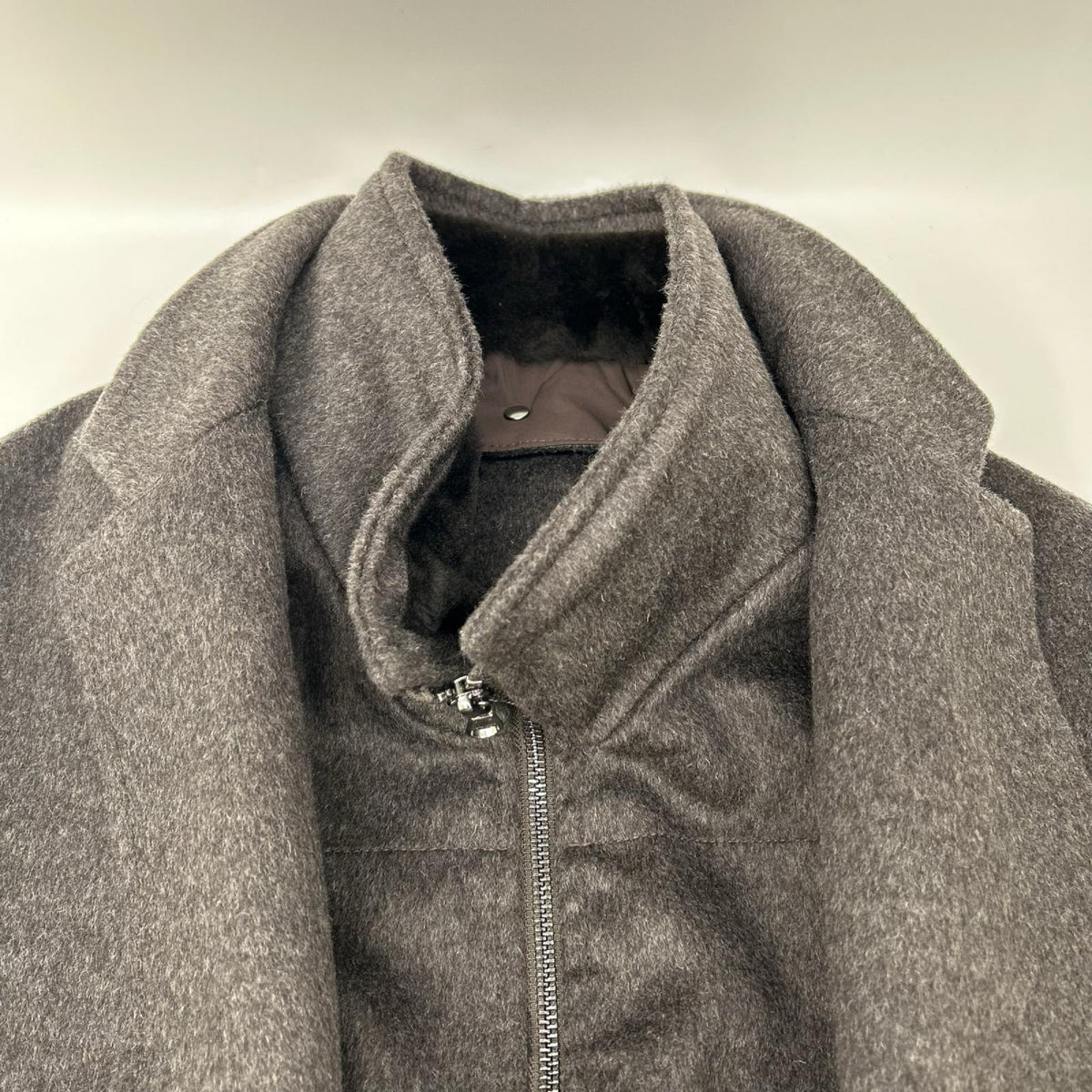 BARBA バルバ グレー バージンウール×カシミヤ スタンドカラー レイヤーコート コート