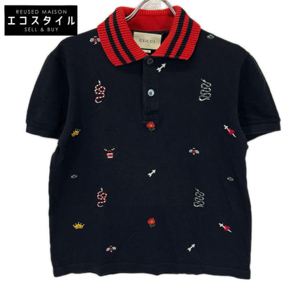 GUCCI グッチ 475118 X5T74 ネイビー スネークモチーフ フロント刺繍 半袖ポロシャツ トップス