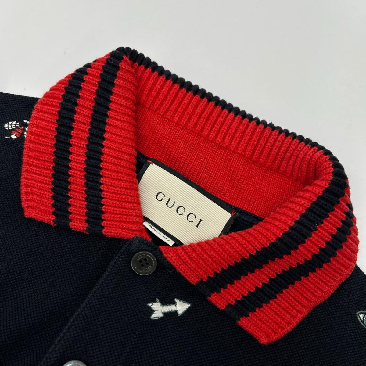 GUCCI グッチ 475118 X5T74 ネイビー スネークモチーフ フロント刺繍 半袖ポロシャツ トップス