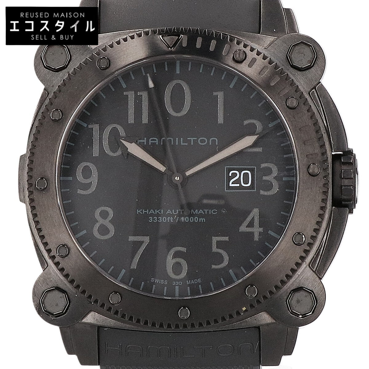 HAMILTON ハミルトン 美品 H785850 カーキ ネイビー ビロウゼロ ラバーバンド 自動巻き 腕時計