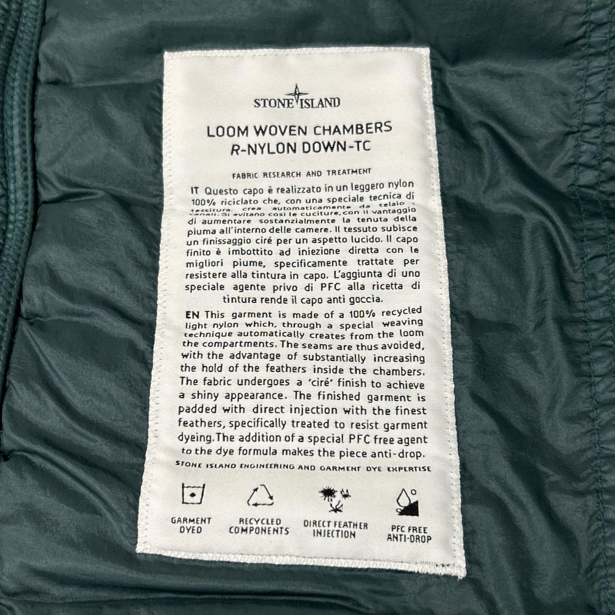 STONE ISLAND ストーンアイランド 7815G0224 グリーン Loom Woven Chambers R-Nylon Down-TC Gilet ベスト