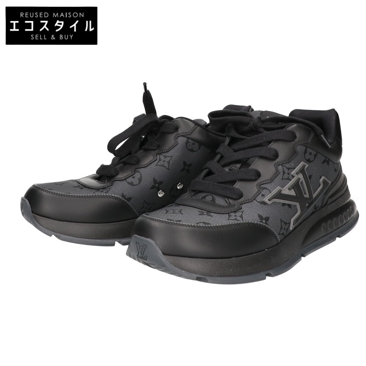 LOUIS VUITTON ルイヴィトン 美品 25年製 1AJ691 モノグラムジャガード x スムースレザー LVクラシック スニーカー シューズ
