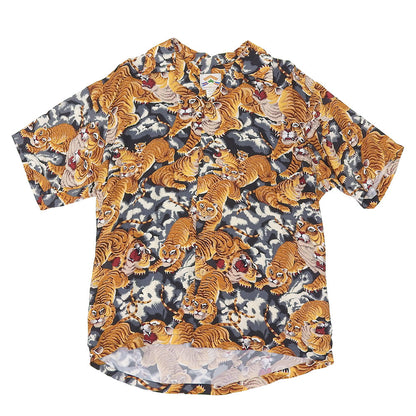 pineapple juice パイナップルジュース 百虎 ハワイ製 アロハシャツ トップス メンズ ブラウン系 グレー系 M トップス