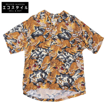 pineapple juice パイナップルジュース 百虎 ハワイ製 アロハシャツ トップス メンズ ブラウン系 グレー系 M トップス