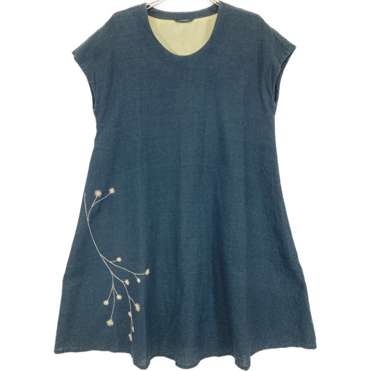 Pallas Palace Indigo Floral Embroidered Sleeveless Dress