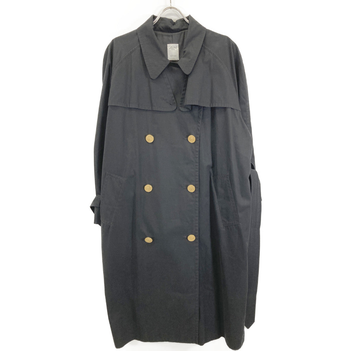 CELINE JCC Era Black Gold Button Trench Coat 90s Coat