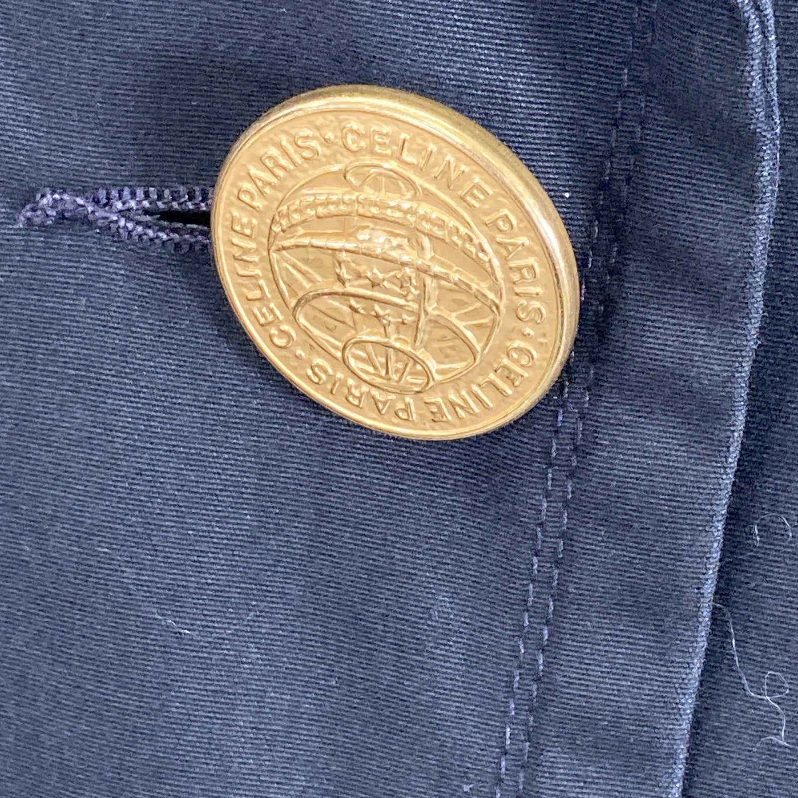 CELINE JCC Era Black Gold Button Trench Coat 90s Coat