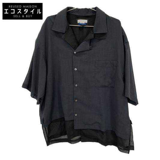 MAISON SPECIAL Navy 11251311220 Asymmetrical Layering Sheer Shirt Top