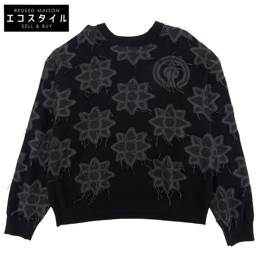 Excellent Condition Prime-Over Flower Pigment Dyed Intarsia Knit Pullover Top Black x Gray 11251361203 Top 2 Men's