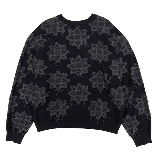 Excellent Condition Prime-Over Flower Pigment Dyed Intarsia Knit Pullover Top Black x Gray 11251361203 Top 2 Men's