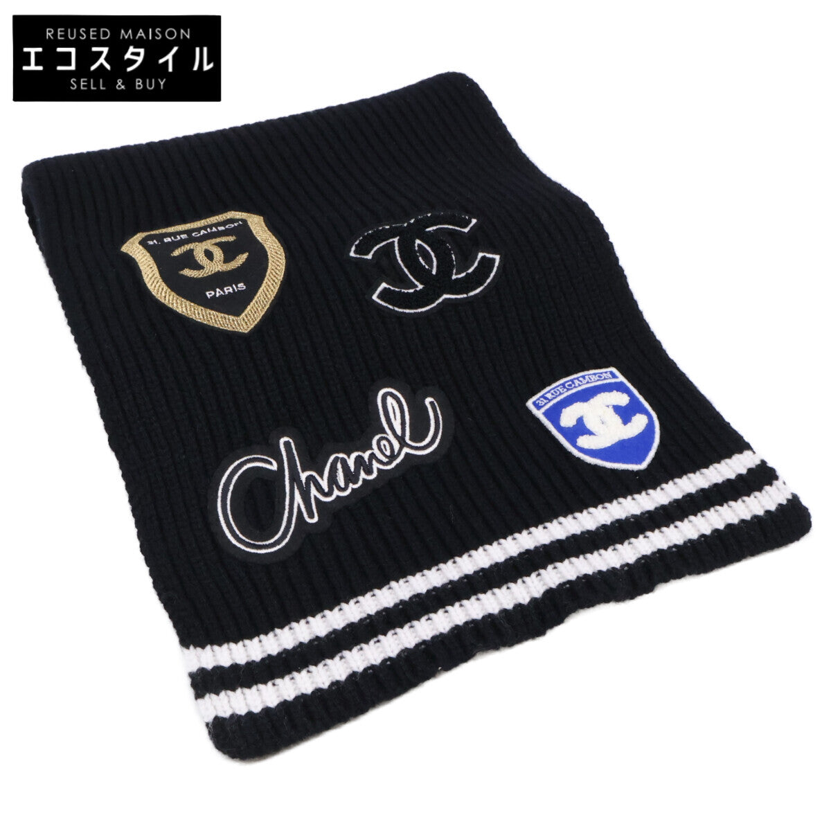 CHANEL シャネル カシミヤ100 ロゴ マルチワッペン マフラー マフラー