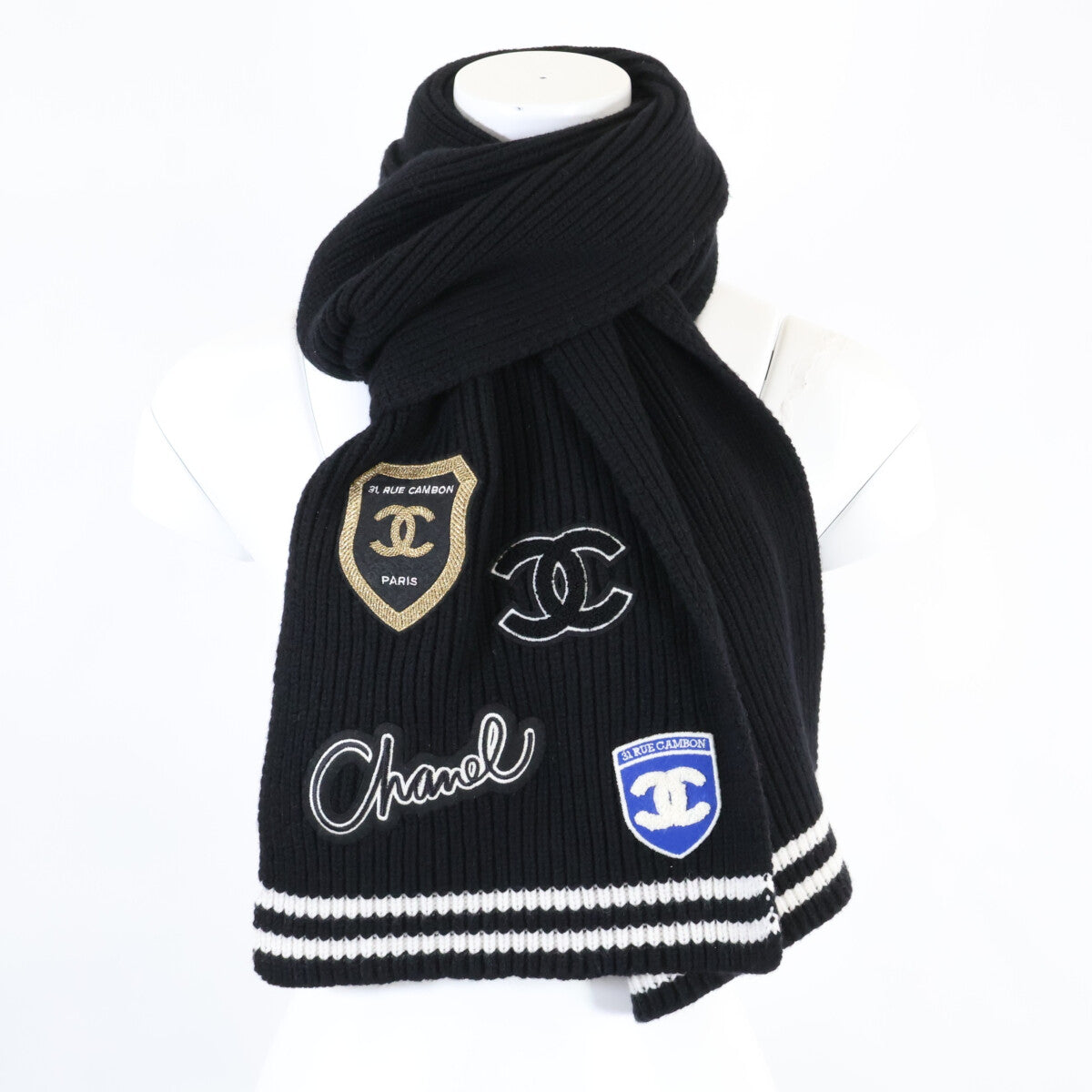 CHANEL Chanel 100% cashmere logo multi-patch scarf scarf