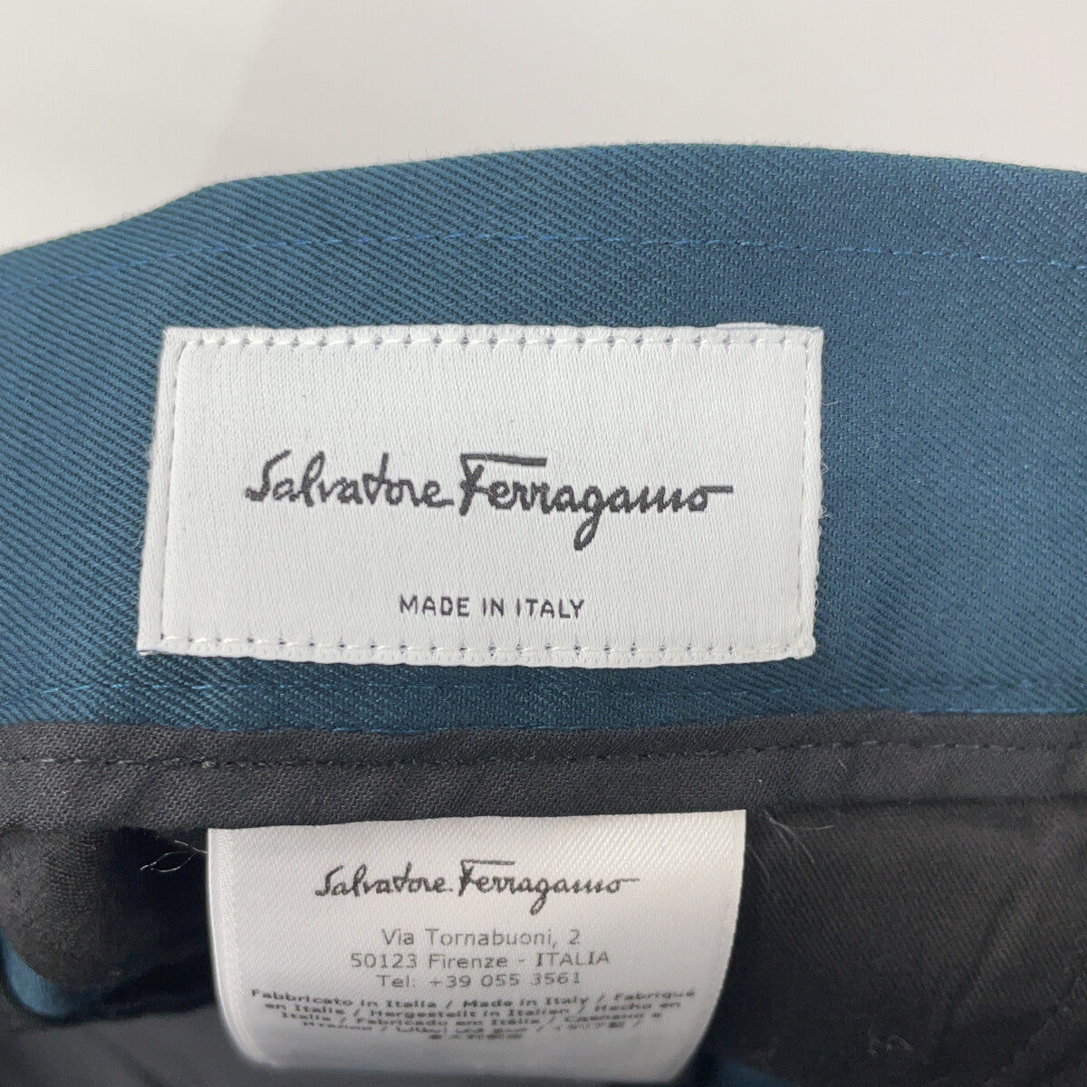 Salvatore Ferragamo サルヴァトーレフェラガモ ブルーグリーン コットン フックベルト付き チノパンツ ボトムス