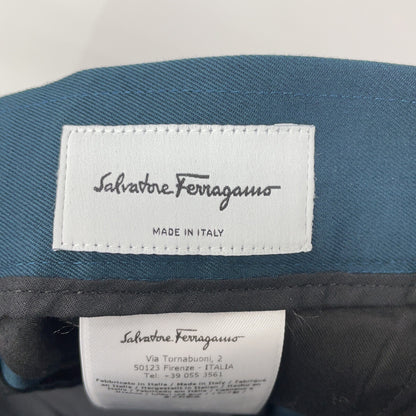 Salvatore Ferragamo サルヴァトーレフェラガモ ブルーグリーン コットン フックベルト付き チノパンツ ボトムス