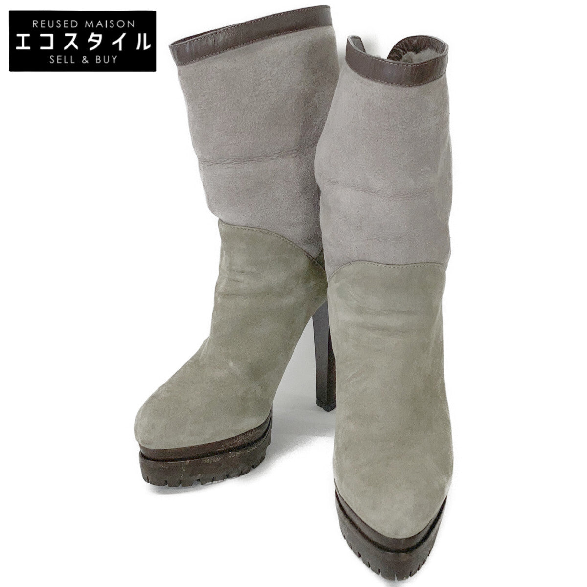 58720 Suede In-Boa Back Zip Heel Boots / Shoes 35.5 Women's