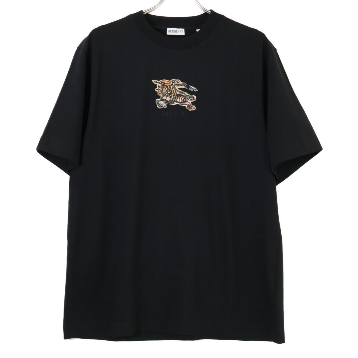 BURBERRY 8116169 Black Equestrian Knight Logo T-Shirt Tops