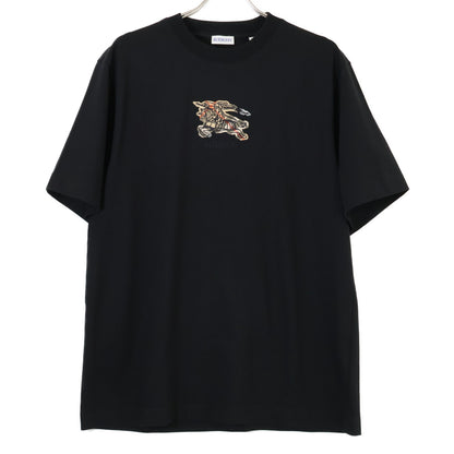 BURBERRY 8116169 Black Equestrian Knight Logo T-Shirt Tops