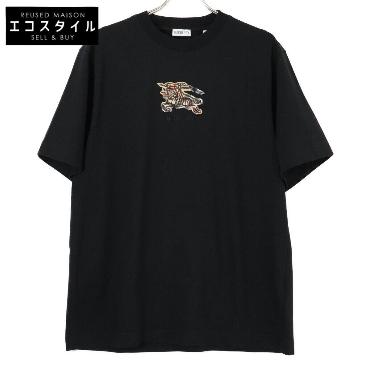 BURBERRY 8116169 Black Equestrian Knight Logo T-Shirt Tops