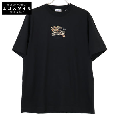 BURBERRY 8116169 Black Equestrian Knight Logo T-Shirt Tops