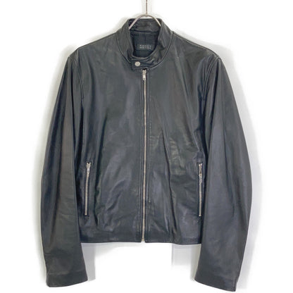 Black 2048286 Lambskin Single Rider Jacket 48 Men's