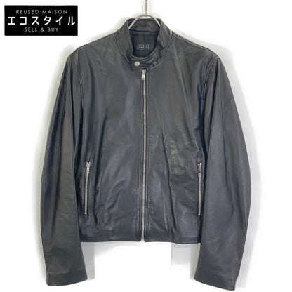 Black 2048286 Lambskin Single Rider Jacket 48 Men's