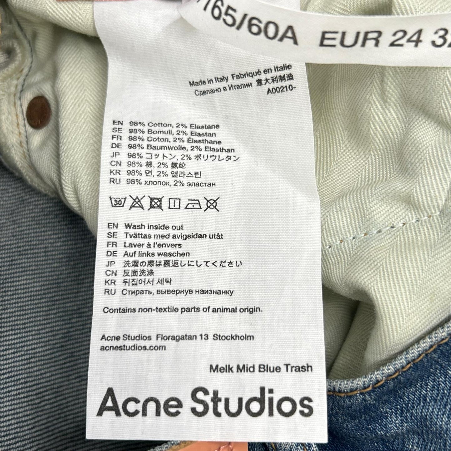 ACNE STUDIOS 潮流实验 Acne Studios A00210 Melk Mid Blue Trash 修身锥形牛仔裤 裤子 24