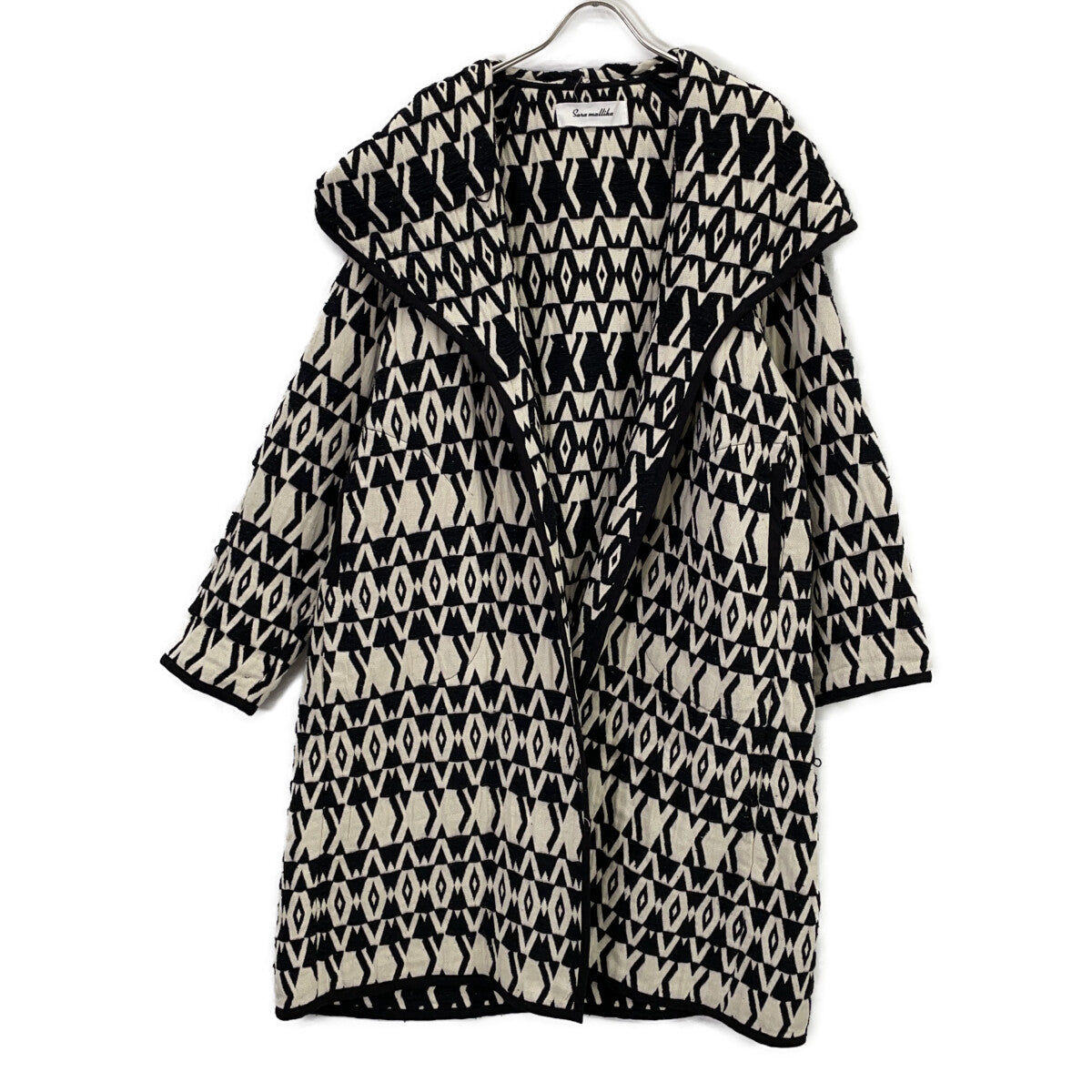 SaraMallika SaraMallika Black×White Linen-Blend All-Over Pattern Long Coat