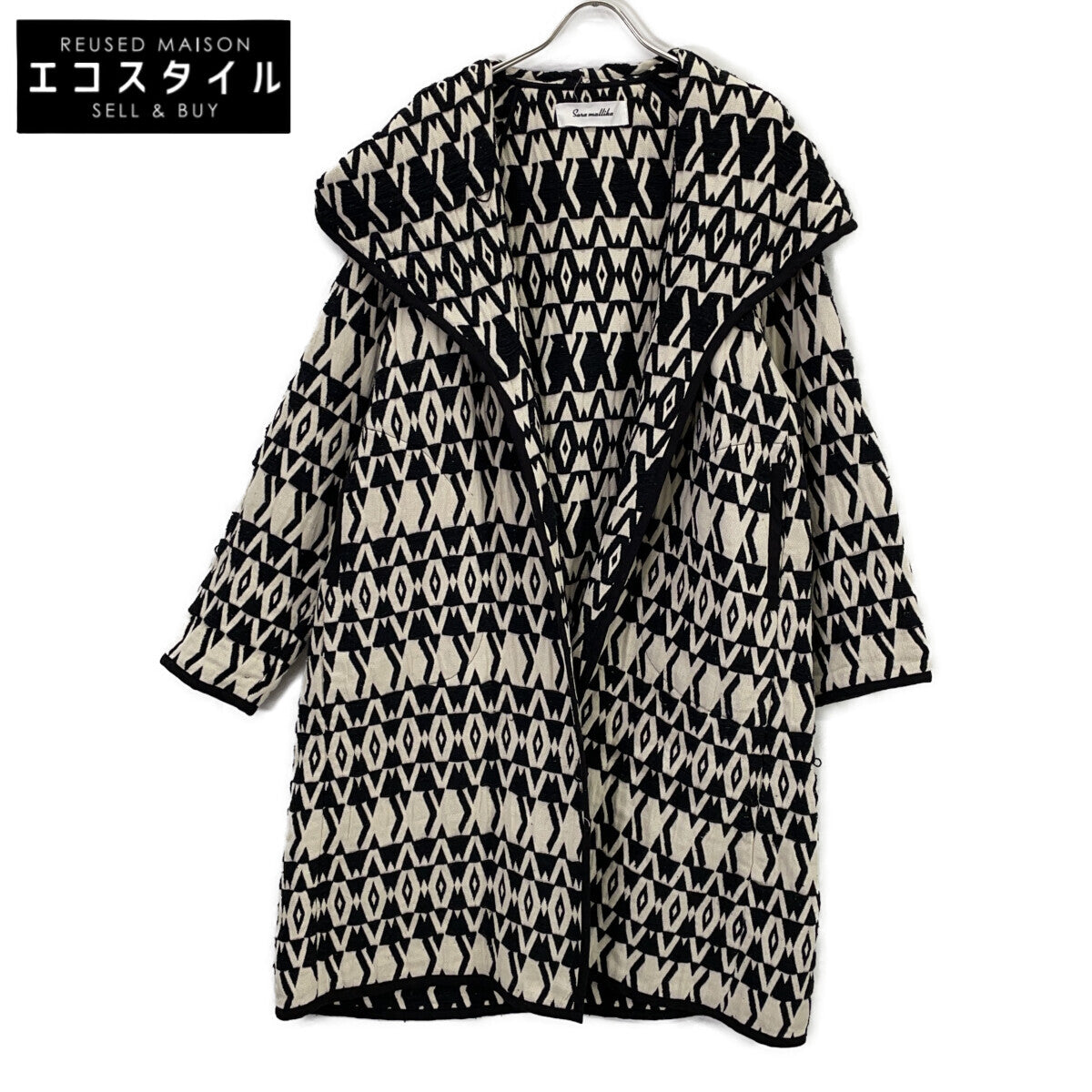 Saramallika Black and white linen blend patterned long coat (no coat)