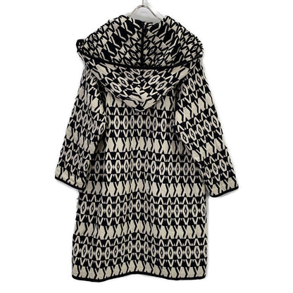 SaraMallika SaraMallika Black×White Linen-Blend All-Over Pattern Long Coat