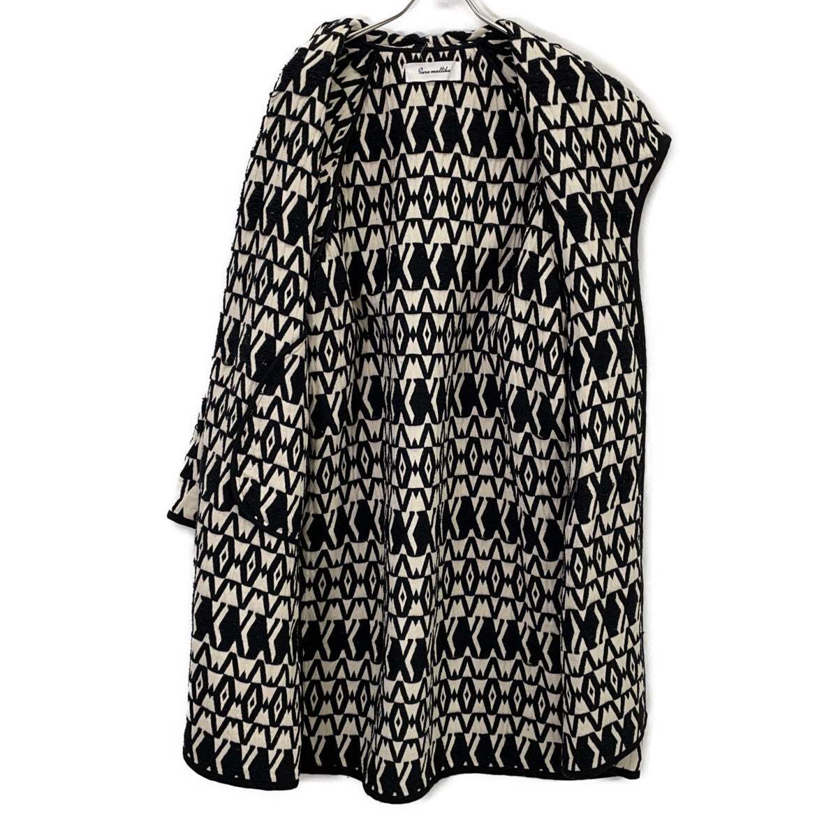 SaraMallika SaraMallika Black×White Linen-Blend All-Over Pattern Long Coat
