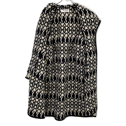 SaraMallika SaraMallika Black×White Linen-Blend All-Over Pattern Long Coat
